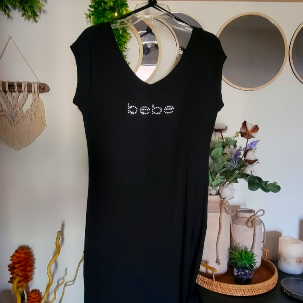 Bebe Maxi Logo Ribbed Dress